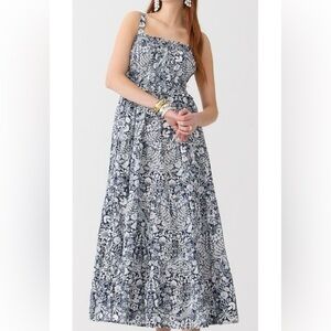 J. Crew Sevilla Tiered Dress in Mermaid Floral Navy Maxi Size Large Tall LT